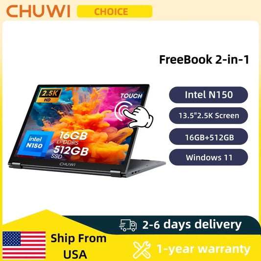 CHUWI FreeBook 2-In-1 Laptop Intel Celeron 16GB RAM 512GB