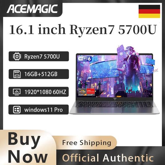 ACEMAGIC Gaming Notebook Ryzen 7 5700U 16GB RAM 512GB SSD