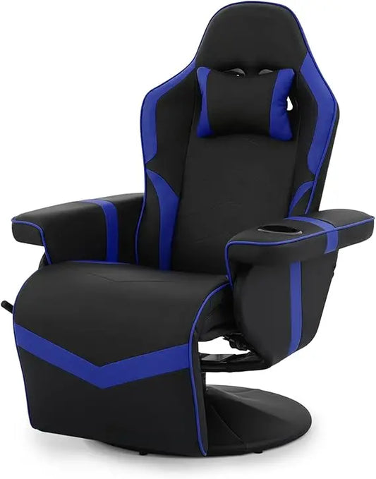 360 Degree Swivel Gaming Recliner Chair Ergonomic PU Leather Footrest