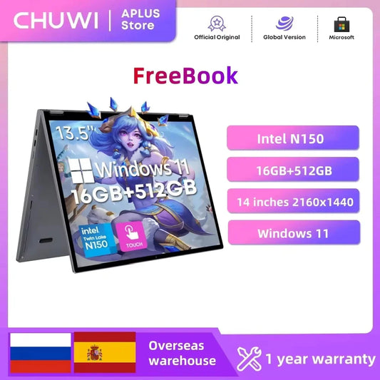CHUWI FreeBook 2-In-1 Laptop Intel N150 16GB RAM 512GB SSD