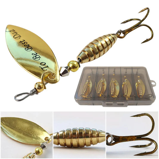 Boxed Metal Spoon Spinner Lure Set With Treble Hooks