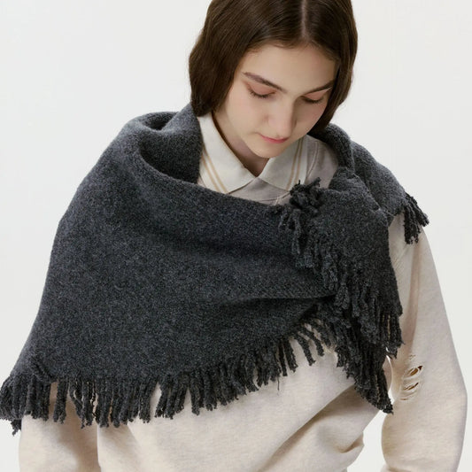 Craft Of Weaving Waxy Wool Fringe Triangular Scarf Shawl