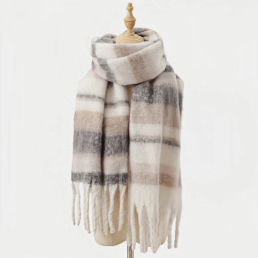 CN Guangdong Plaid Scarf For Women Polyester Wrap Tassel Shawl